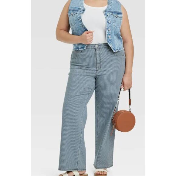 Universal Thread High Rise Wide Leg Jeans Blue Striped Women’s 30 NWT - Picture 1 of 9